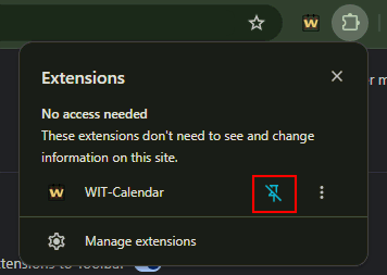 The WIT-Calendar extension pinned to the browser toolbar