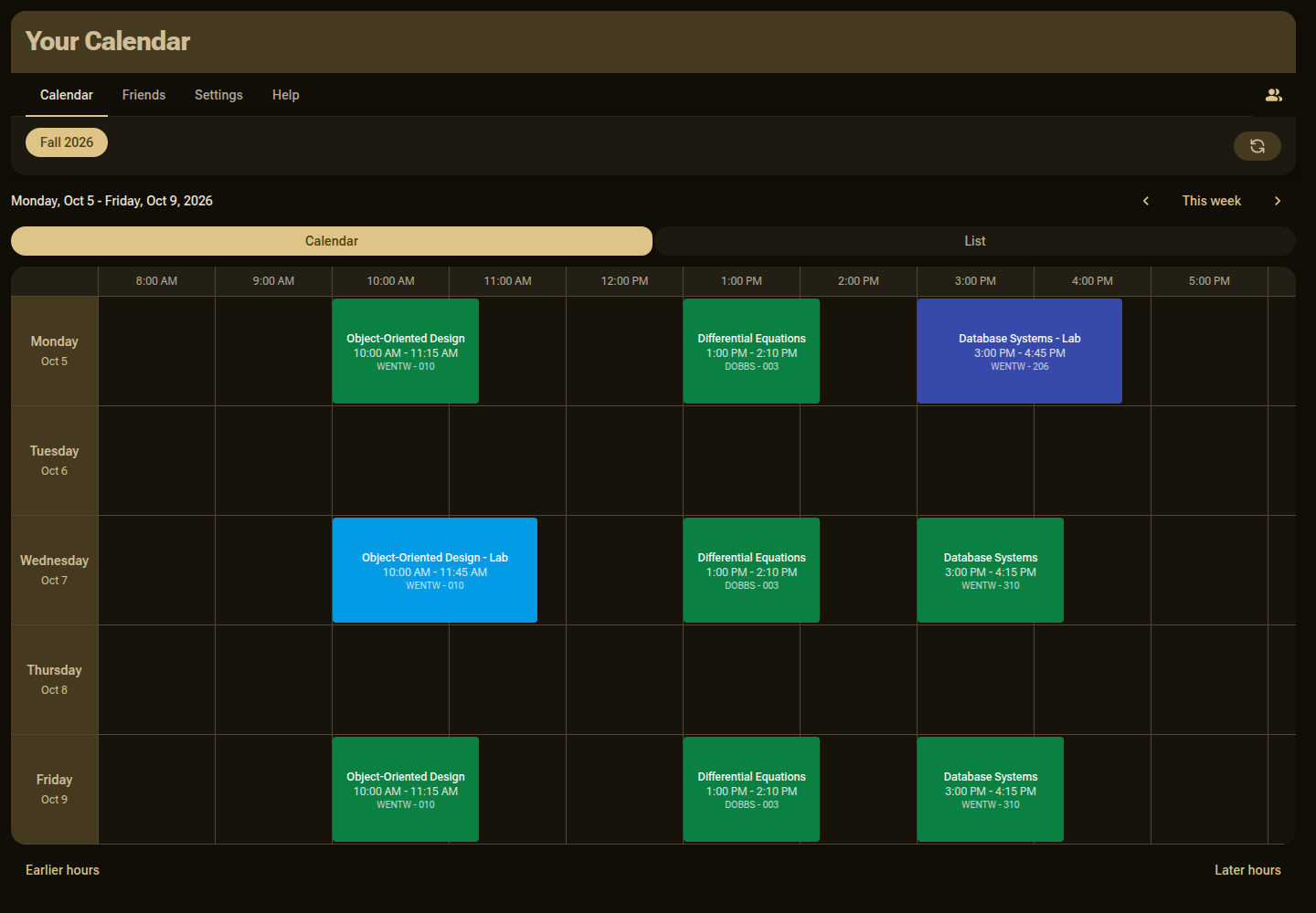 The extension's new tab, with the schedule and settings open